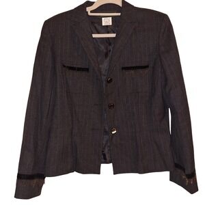 Herve Benard Women's Size 10 Wool Blend Pinstripe Blazer with Embellished Pocket